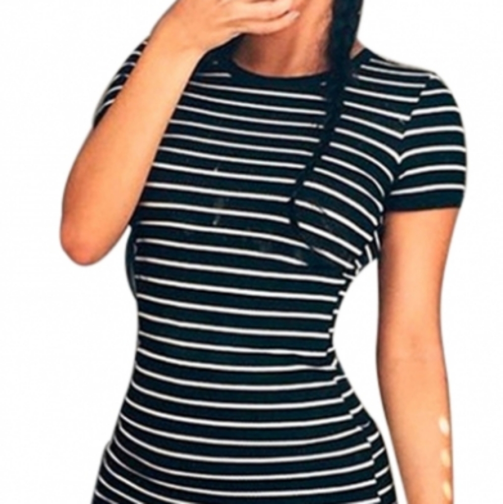 Fashion Nova Body Con Striped Black White Dress